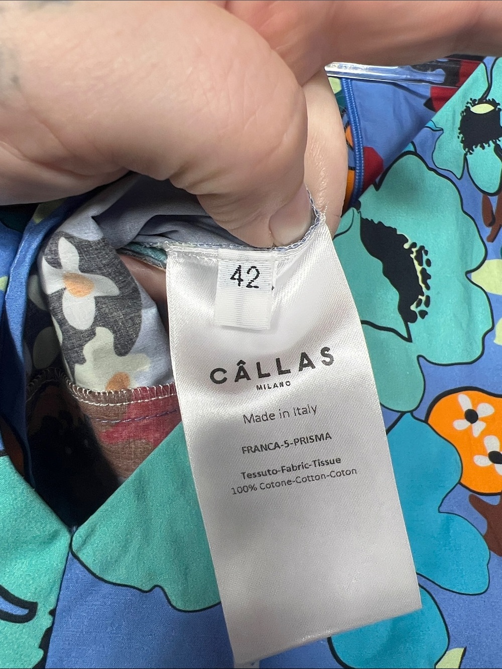 CÂLLAS Milano Blue Floral Cotton Midi Dress Made in Italy IT 42 US 6 - Picture 5 of 12